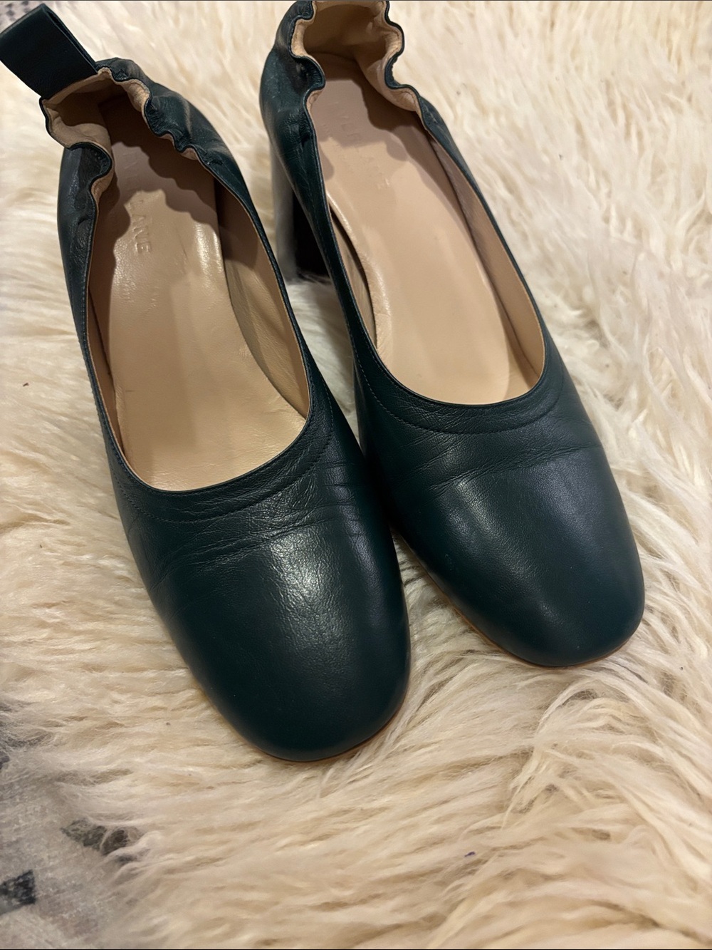 Everlane Green Leather Block Heel Shoes